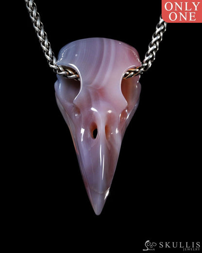 Night Pathfinder - Gem Raven Skull Pendant Necklace of Mozambique Agate Crystal Raven Pendant - Y9500443 - Skull