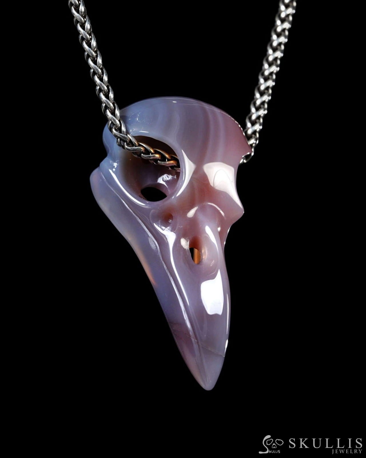 Night Pathfinder - Gem Raven Skull Pendant Necklace of Mozambique Agate Crystal Raven Pendant - Y9500443 - Skull