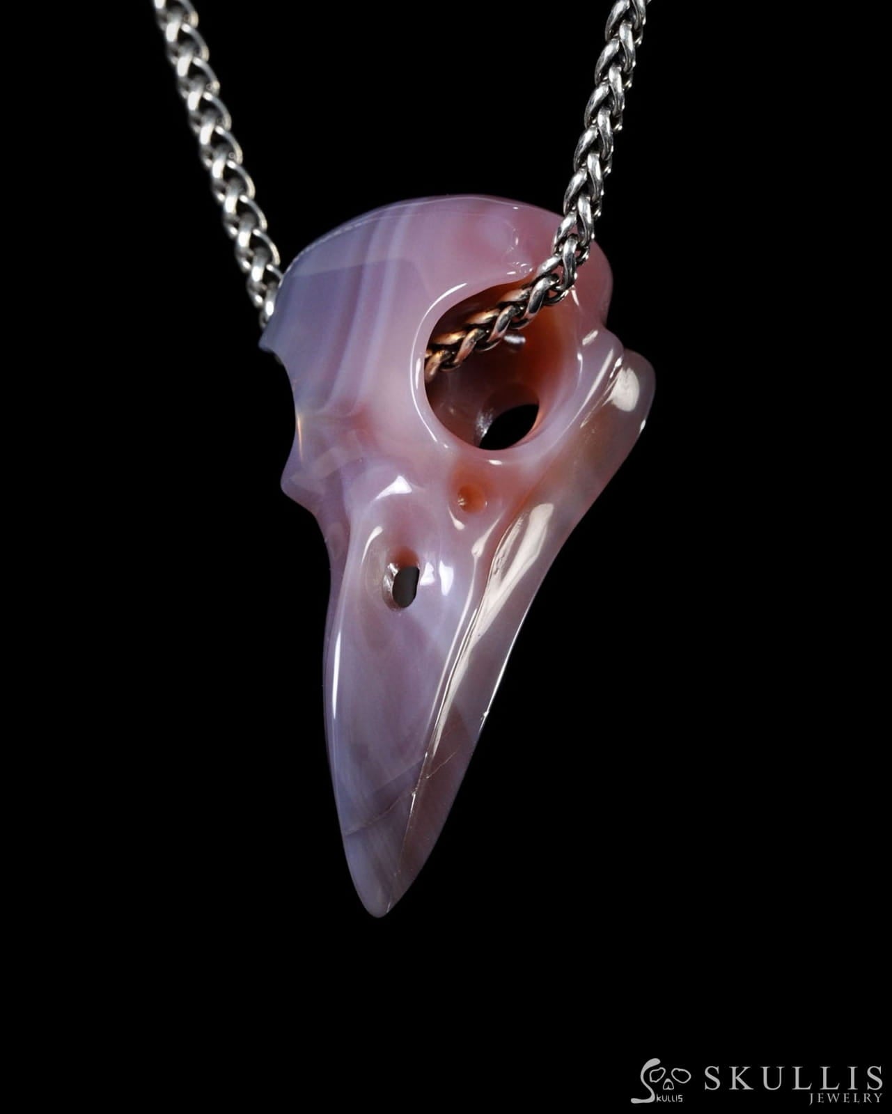 Night Pathfinder - Gem Raven Skull Pendant Necklace of Mozambique Agate Crystal Raven Pendant - Y9500443 - Skull