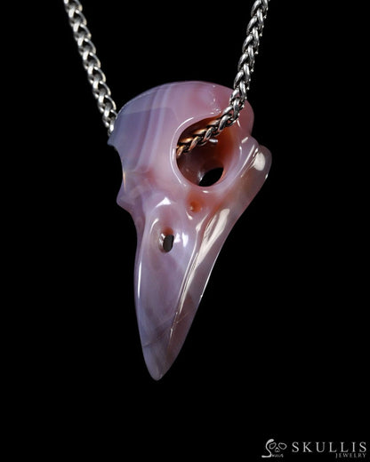 Night Pathfinder - Gem Raven Skull Pendant Necklace of Mozambique Agate Crystal Raven Pendant - Y9500443 - Skull