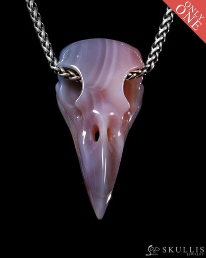 Night Pathfinder - Gem Raven Skull Pendant Necklace of Mozambique Agate Crystal Raven Pendant - Y9500443 - Skull