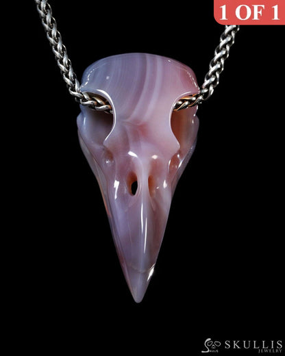 Night Pathfinder - Gem Raven Skull Pendant Necklace of Mozambique Agate Crystal Raven Pendant - Y9500443 - Skull