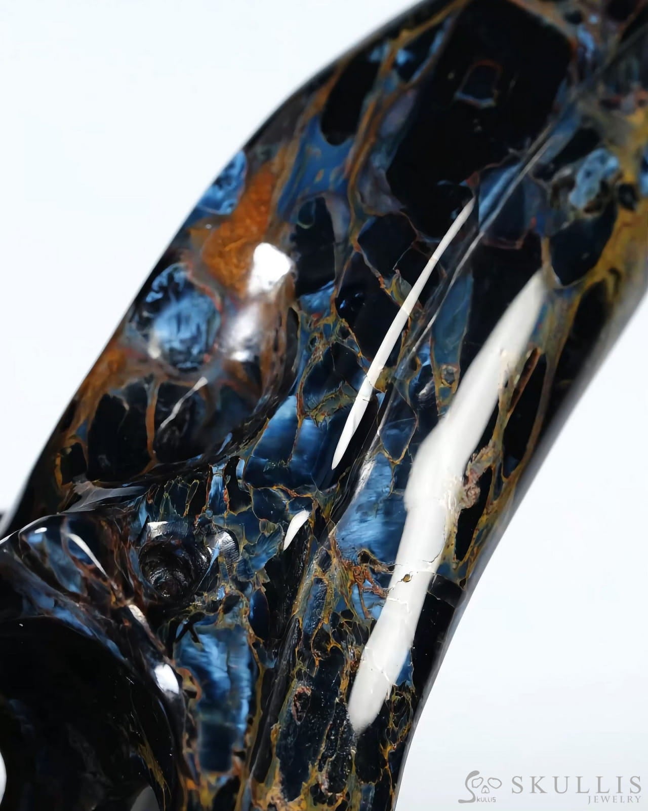 Night Pathfinder - Gem Raven Skull Pendant Necklace of Pietersite Carved Raven Skull - ZR19500441 - Skull Pendants