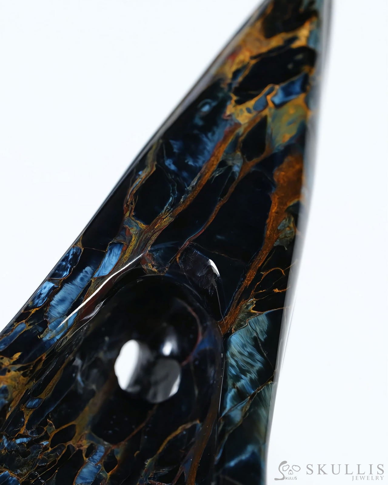 Night Pathfinder - Gem Raven Skull Pendant Necklace of Pietersite Carved Raven Skull - ZR19500441 - Skull Pendants