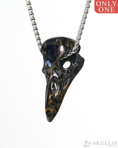 Gem Raven Skull Pendant Necklace of Pietersite Carved Raven Skull - ZR19900183 Skull Pendants