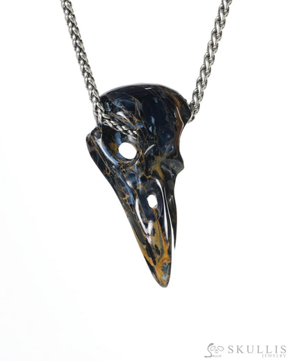 Gem Raven Skull Pendant Necklace of Pietersite Carved Raven Skull - ZR19900183 Skull Pendants