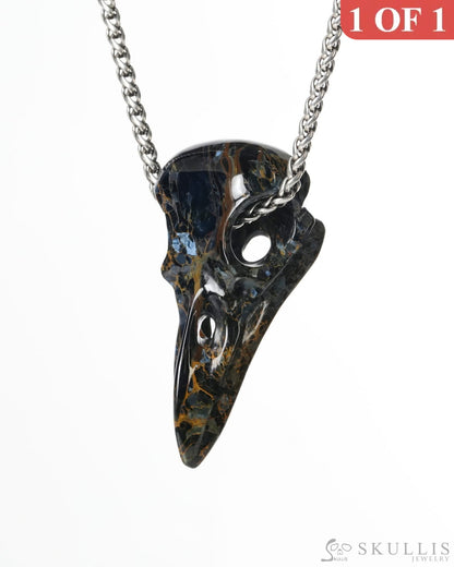Gem Raven Skull Pendant Necklace of Pietersite Carved Raven Skull - ZR19900183 Skull Pendants