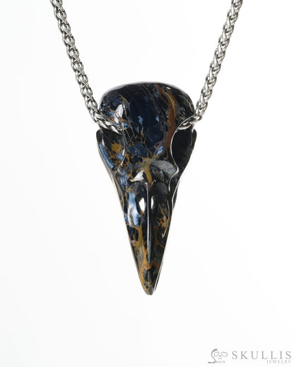 Gem Raven Skull Pendant Necklace of Pietersite Carved Raven Skull - ZR19900183 Skull Pendants
