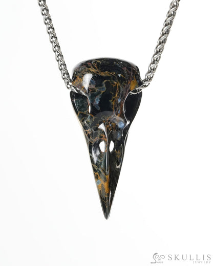 Gem Raven Skull Pendant Necklace of Pietersite Carved Raven Skull - ZR19900184 Skull Pendants