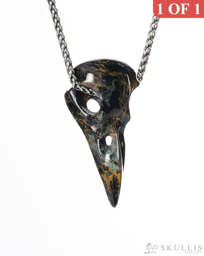 Gem Raven Skull Pendant Necklace of Pietersite Carved Raven Skull - ZR19900184 Skull Pendants