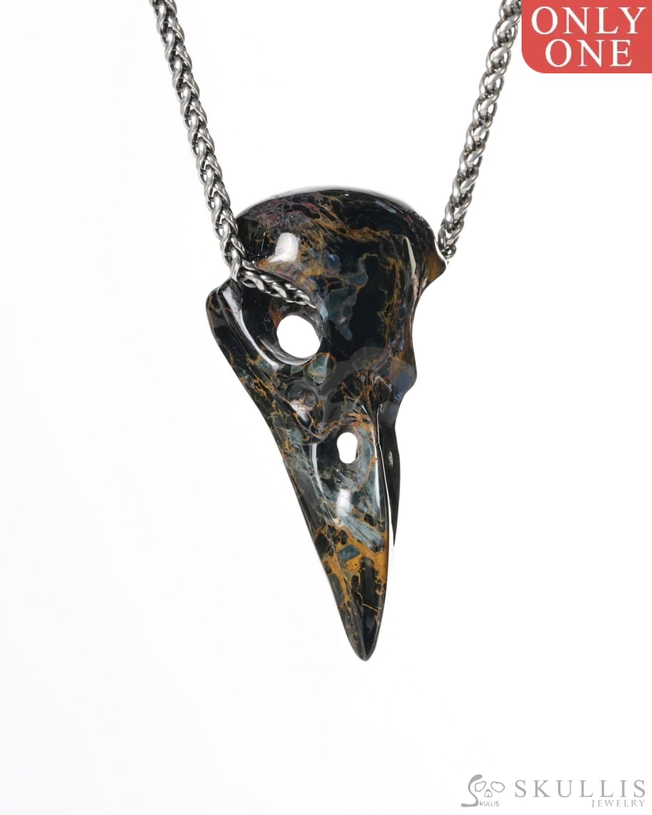 Gem Raven Skull Pendant Necklace of Pietersite Carved Raven Skull - ZR19900184 Skull Pendants
