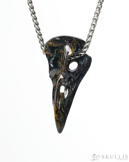 Gem Raven Skull Pendant Necklace of Pietersite Carved Raven Skull - ZR19900184 Skull Pendants