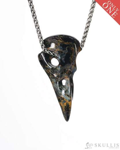 Gem Raven Skull Pendant Necklace of Pietersite Carved Raven Skull - ZR19900184 Skull Pendants