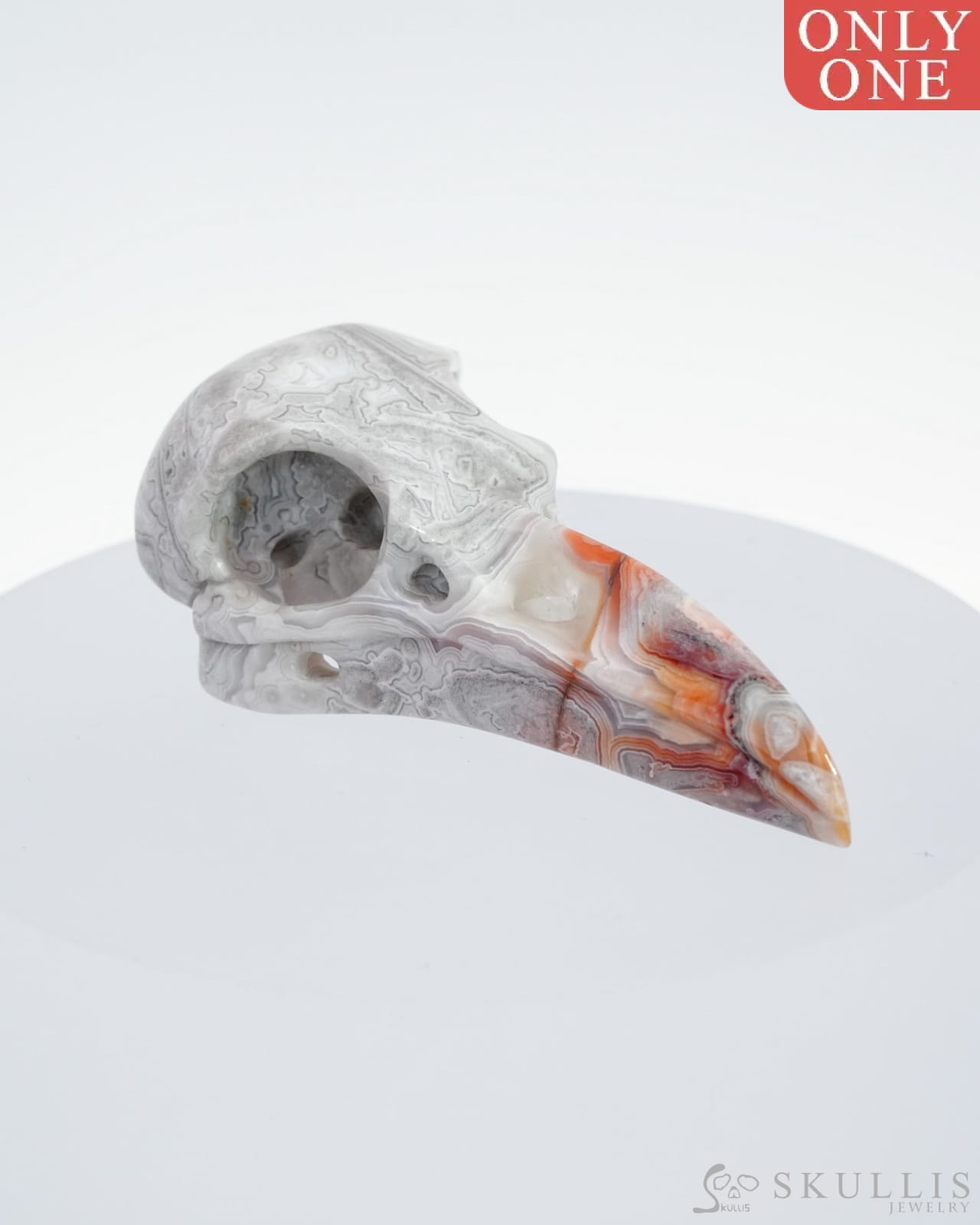 Gem Raven Pendant Necklace Of Red Crazy Lace Agate Carved Raven Skull - 9500120 Pendants