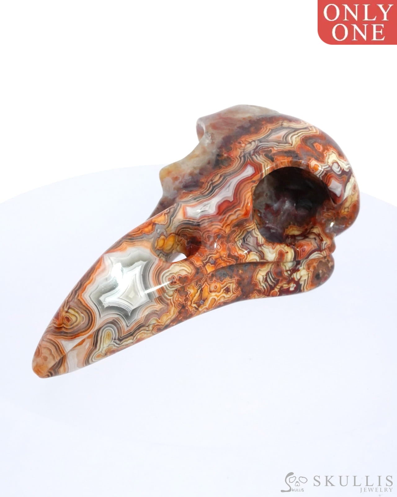 Gem Raven Skull Pendant Necklace Of Red Crazy Lace Agate Carved Raven - 9500162 Pendants