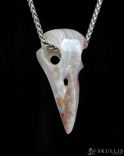 Gem Raven Skull Pendant Necklace of Red Crazy Lace Agate Carved Raven Skull - ZR19900169 Skull Pendants