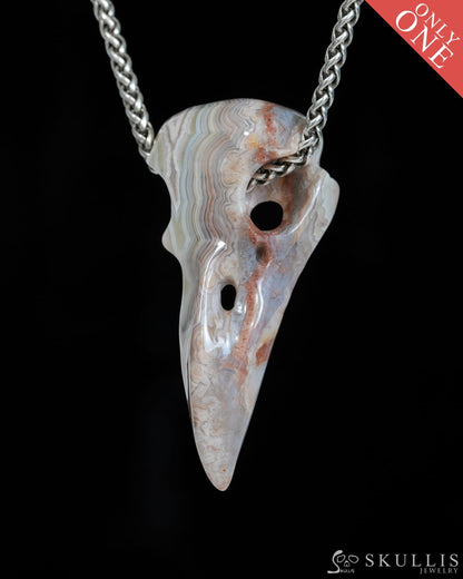 Gem Raven Skull Pendant Necklace of Red Crazy Lace Agate Carved Raven Skull - ZR19900169 Skull Pendants