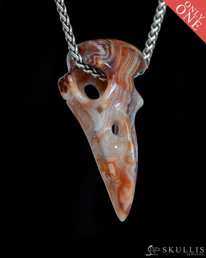 Gem Raven Skull Pendant Necklace of Red Crazy Lace Agate Carved Raven Skull - ZR19900170 Skull Pendants
