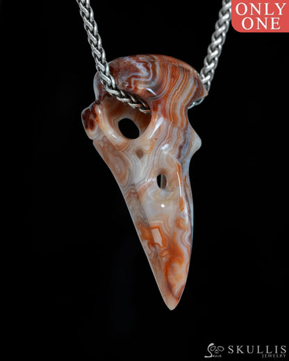Gem Raven Skull Pendant Necklace of Red Crazy Lace Agate Carved Raven Skull - ZR19900170 Skull Pendants