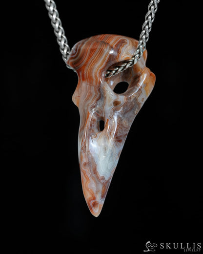 Gem Raven Skull Pendant Necklace of Red Crazy Lace Agate Carved Raven Skull - ZR19900170 Skull Pendants