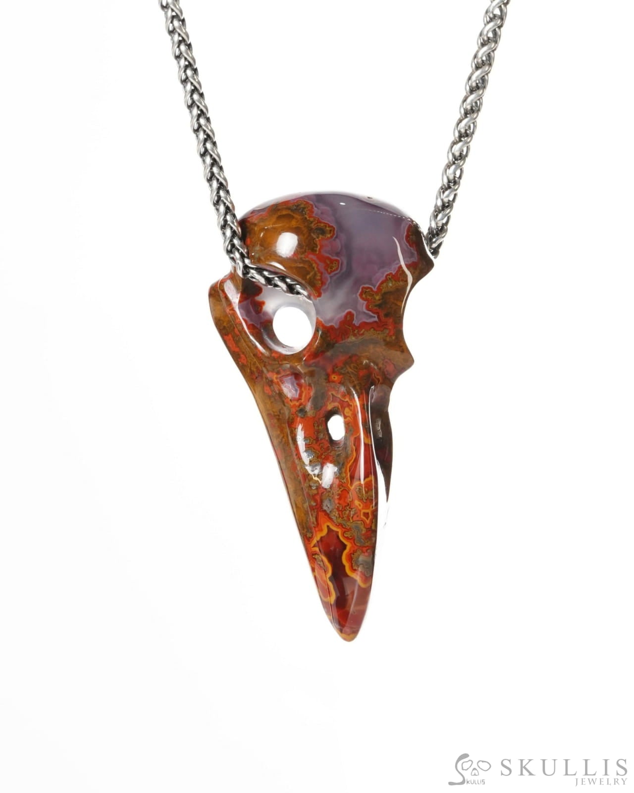 Gem Raven Skull Pendant Necklace of Agate Crystal Raven Pendant - ZR19900185 Skull Pendants