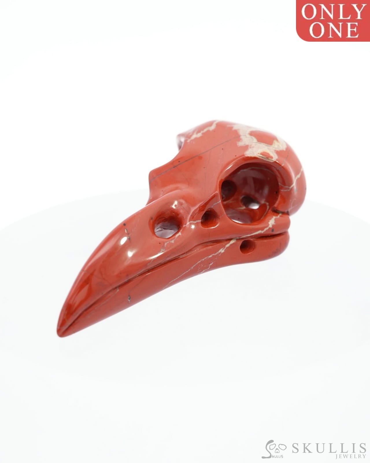 Gem Raven Pendant Necklace Of Red Jasper Carved Raven Skull - 0500014 Pendants