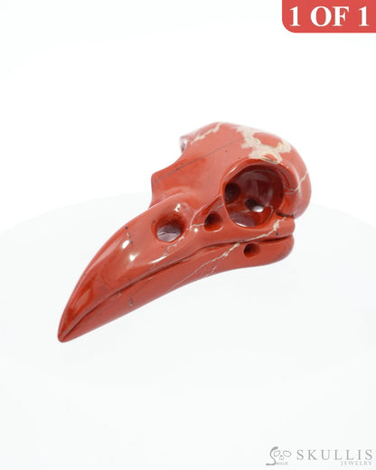 Gem Raven Pendant Necklace Of Red Jasper Carved Raven Skull - 0500014 Pendants