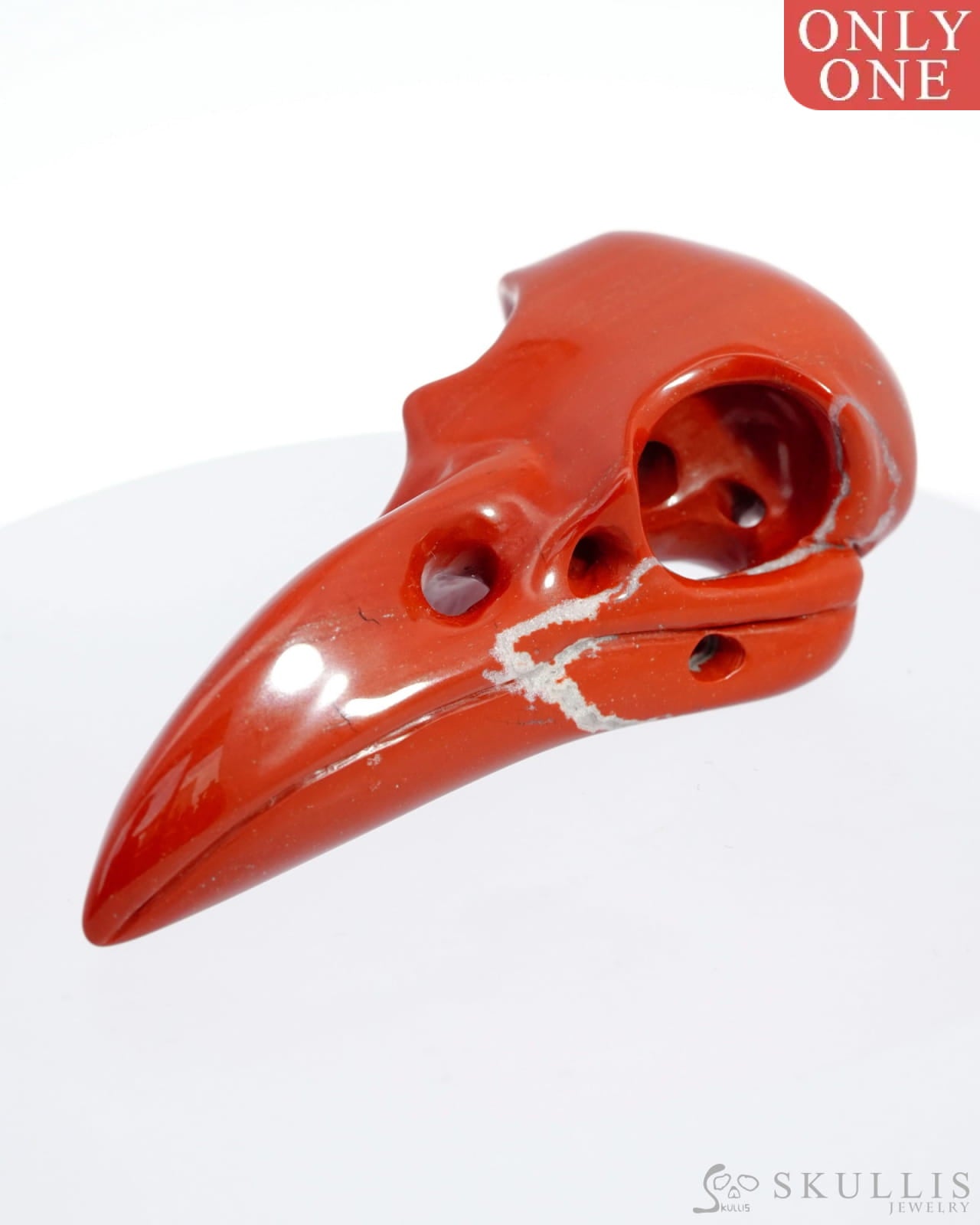Gem Raven Pendant Necklace Of Red Jasper Carved Raven Skull - 9500114 Pendants