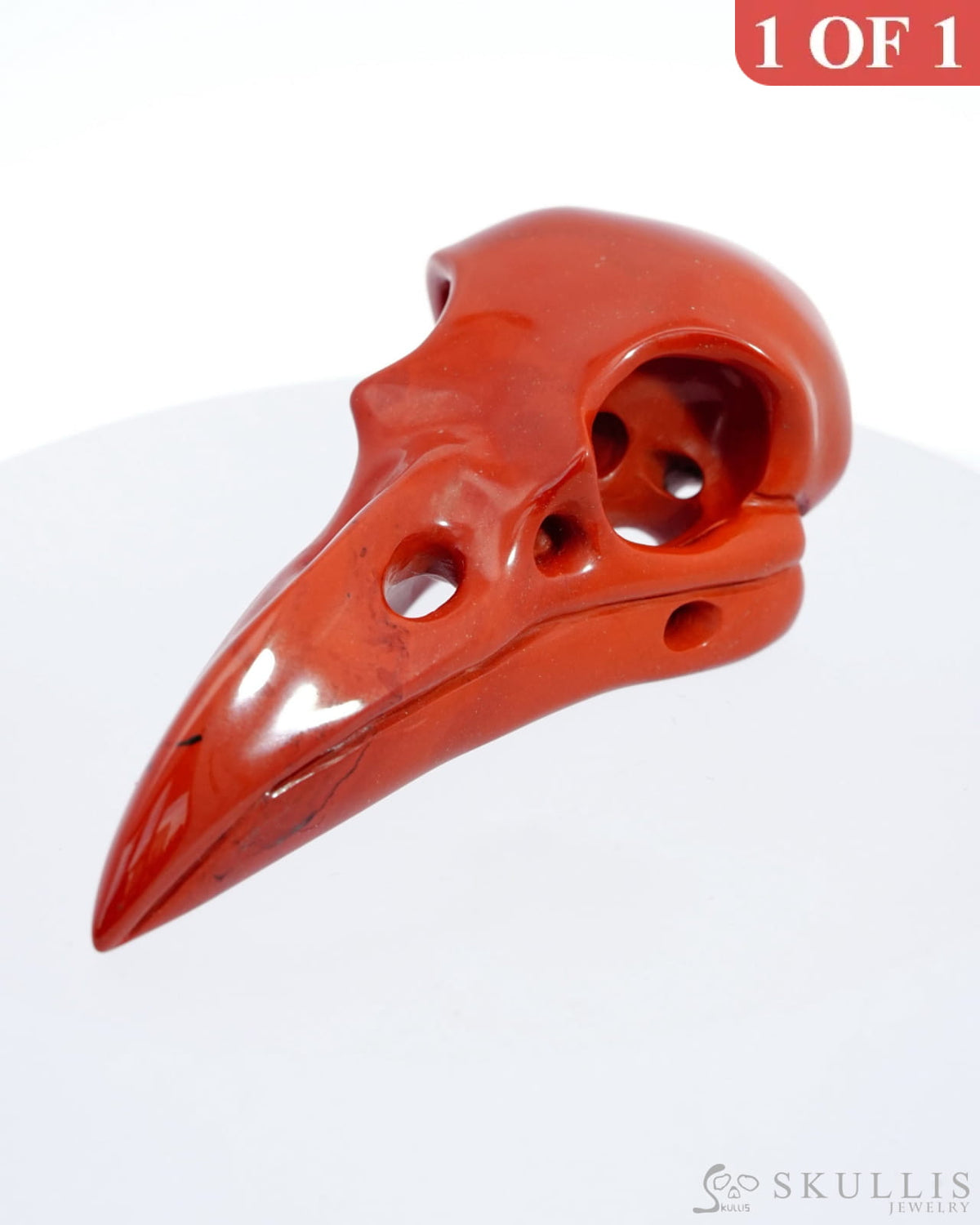 Gem Raven Pendant Necklace Of Red Jasper Carved Raven Skull - 9500115 Pendants