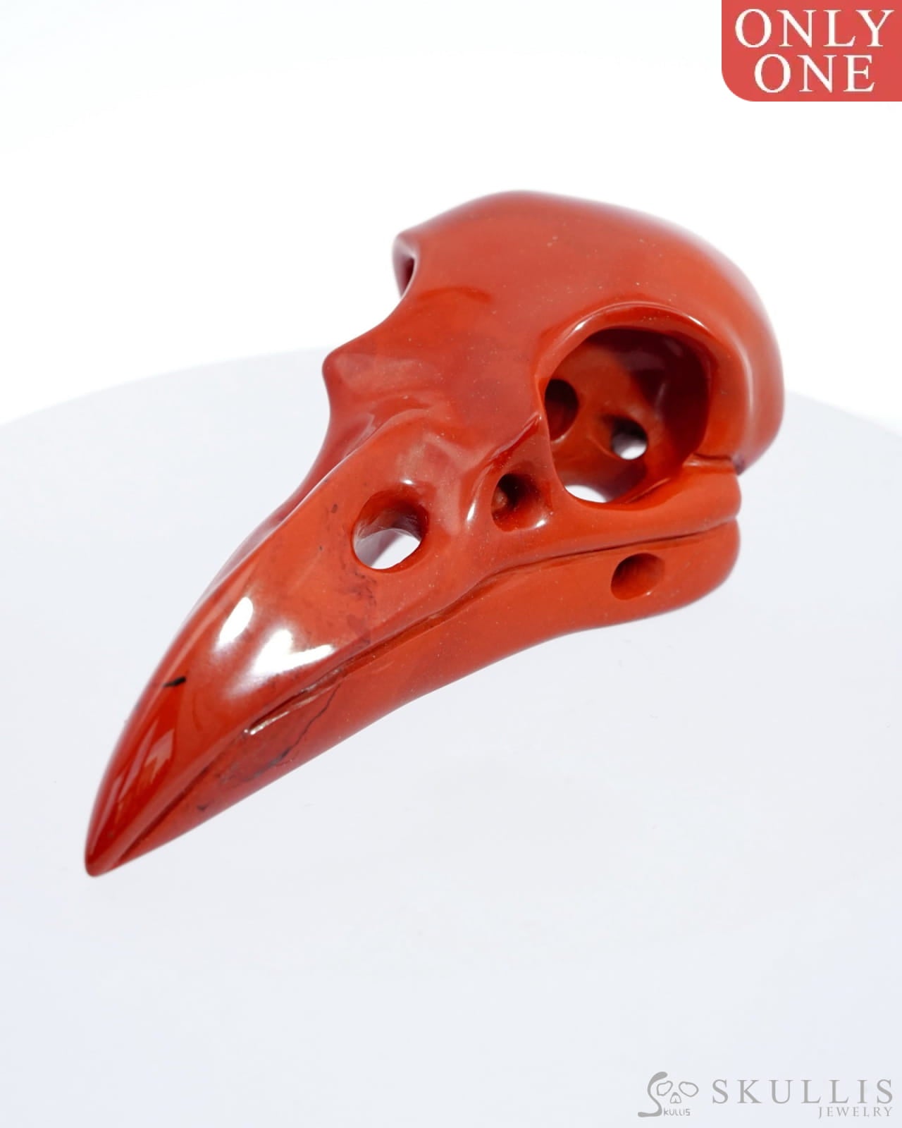 Gem Raven Pendant Necklace Of Red Jasper Carved Raven Skull - 9500115 Pendants