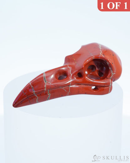 Gem Raven Pendant Necklace Of Red Jasper Carved Raven Skull - 9800108 Pendants