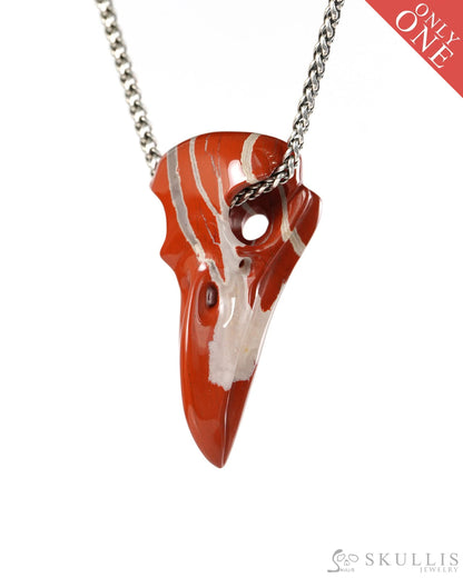 Night Pathfinder - Gem Raven Skull Pendant Necklace of Red Jasper Carved Raven Skull - 9900516 - Skull Pendants