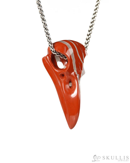 Night Pathfinder - Gem Raven Skull Pendant Necklace of Red Jasper Carved Raven Skull - 9900516 - Skull Pendants