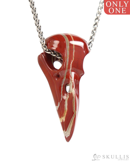 Gem Raven Skull Pendant Necklace of Red Jasper Carved Raven Skull - ZR19900043 Skull Pendants