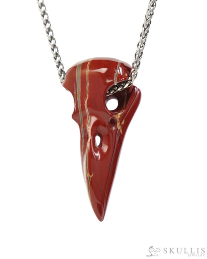 Gem Raven Skull Pendant Necklace of Red Jasper Carved Raven Skull - ZR19900043 Skull Pendants