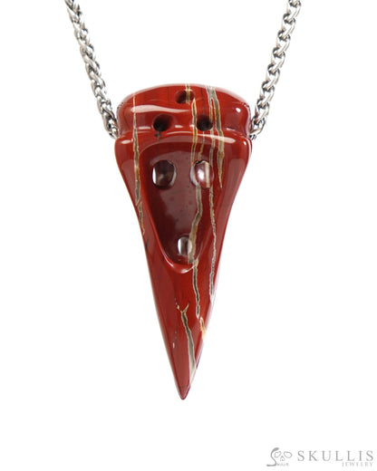 Gem Raven Skull Pendant Necklace of Red Jasper Carved Raven Skull - ZR19900043 Skull Pendants