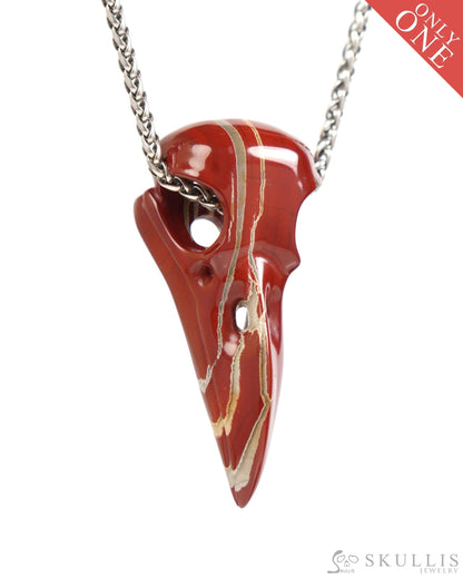 Gem Raven Skull Pendant Necklace of Red Jasper Carved Raven Skull - ZR19900043 Skull Pendants
