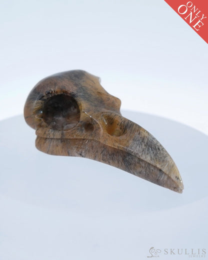 Gem Raven Skull Pendant Necklace Of Sagenitic Agate Carved Raven - 9500181 Pendants
