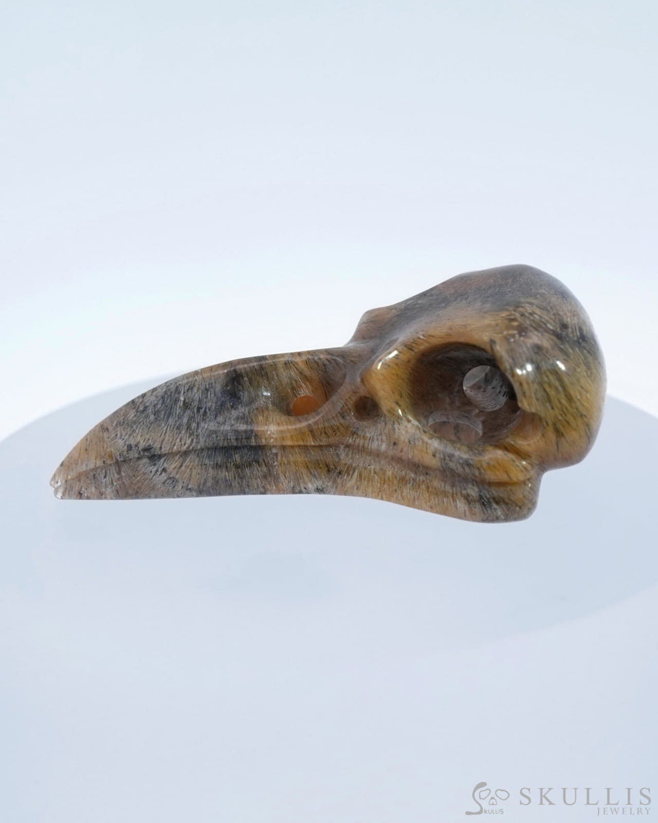 Gem Raven Skull Pendant Necklace Of Sagenitic Agate Carved Raven - 9500181 Pendants