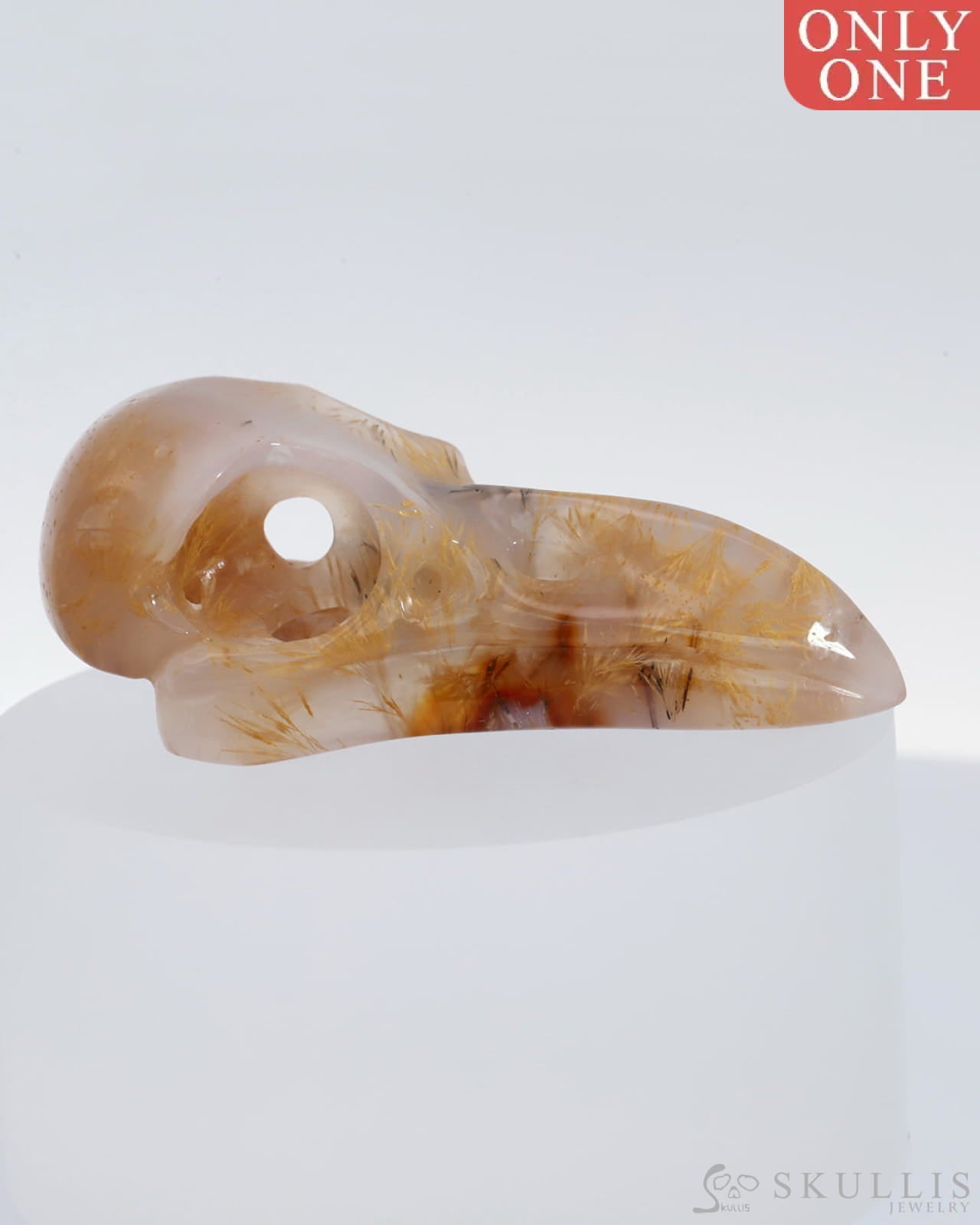 Gem Raven Pendant Necklace Sagenitic Agate Carved Skull Pendants