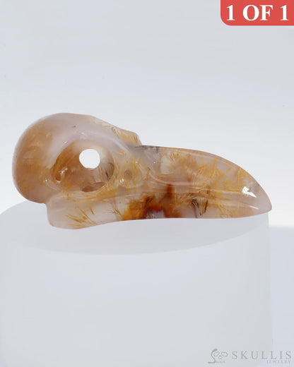 Gem Raven Pendant Necklace Sagenitic Agate Carved Skull Pendants