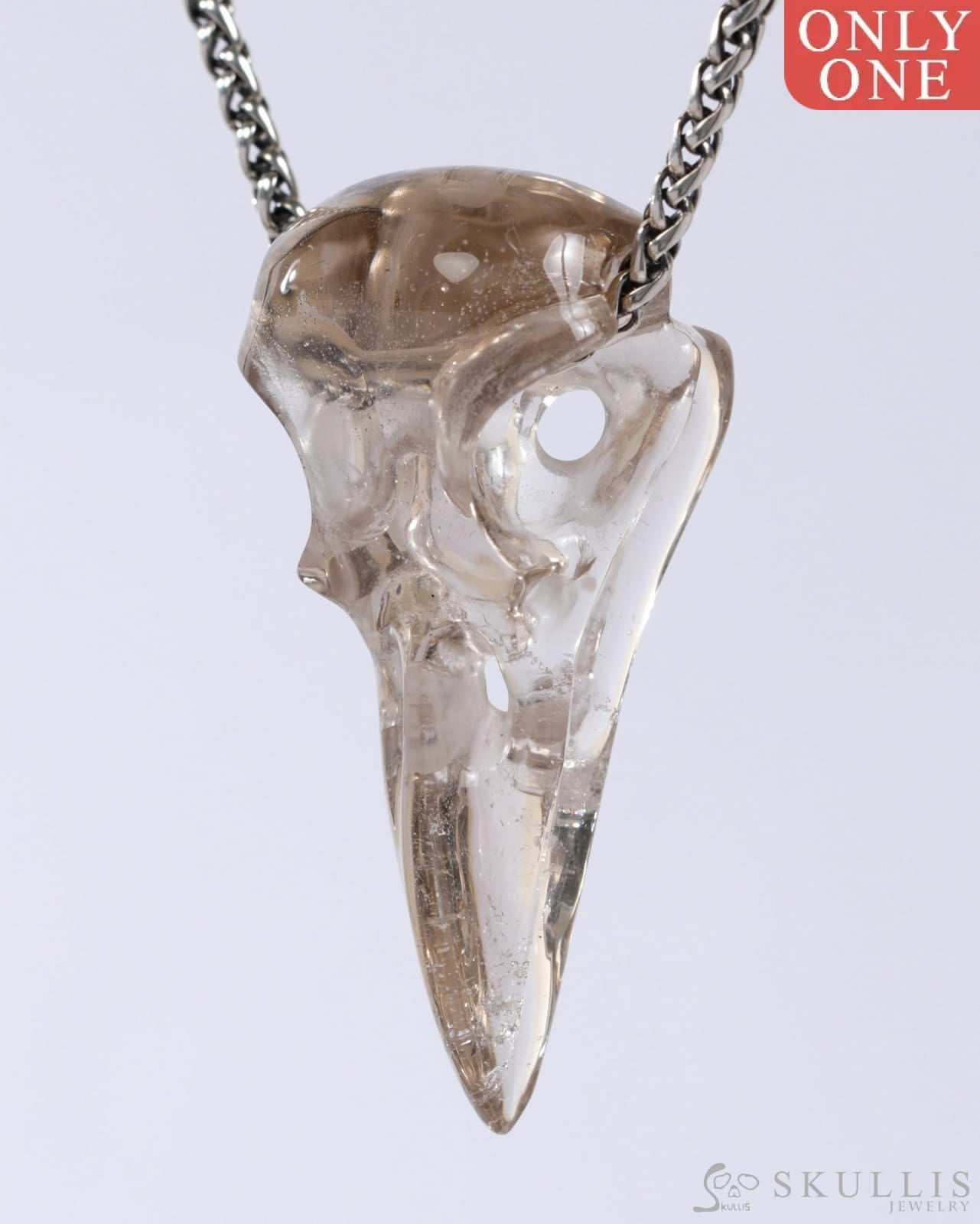 Gem Raven Skull Pendant Necklace of Smoky Quartz Rock Crystal Crystal Raven Pendant - 9500320 Skull Pendants