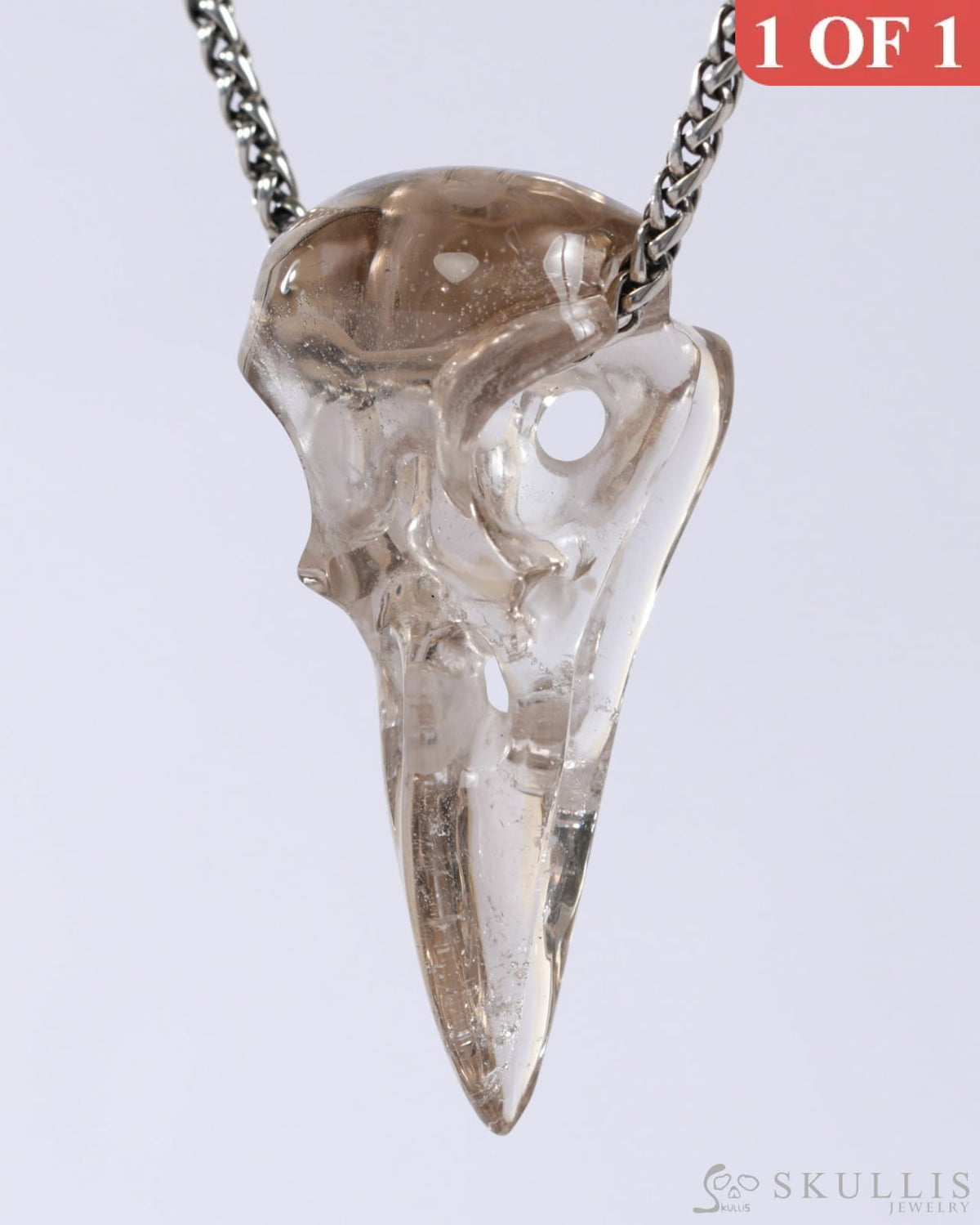 Gem Raven Skull Pendant Necklace of Smoky Quartz Rock Crystal Crystal Raven Pendant - 9500320 Skull Pendants