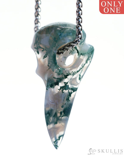 Skullis Signature Green Moss Agate Gem Skull Pendant Or Necklace Hand Carved Sterling Silver 925