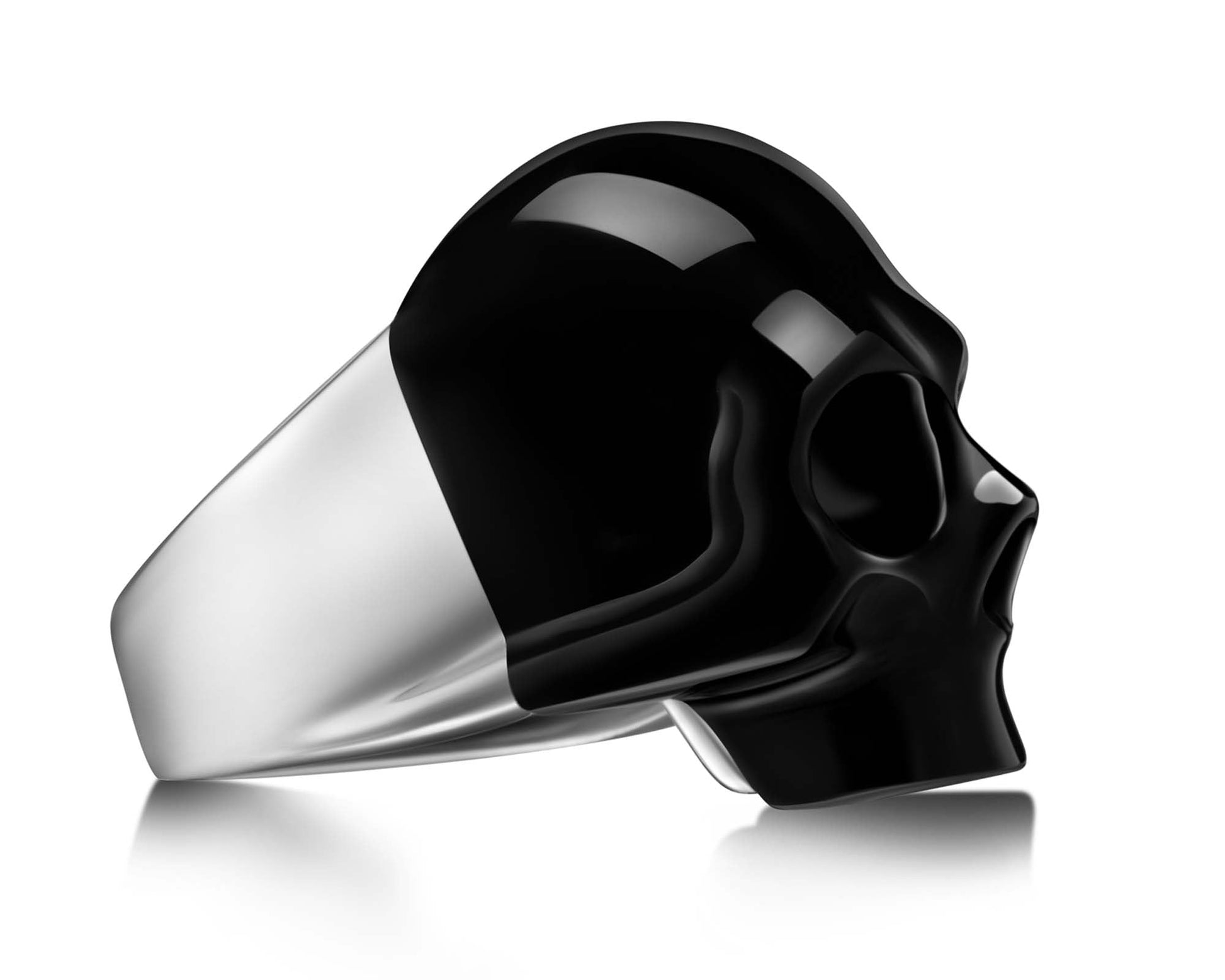Skullis Signature Black Obsidisn Gem Skull Ring Hand Carved Sterling Silver for Women & Men Skull Rings