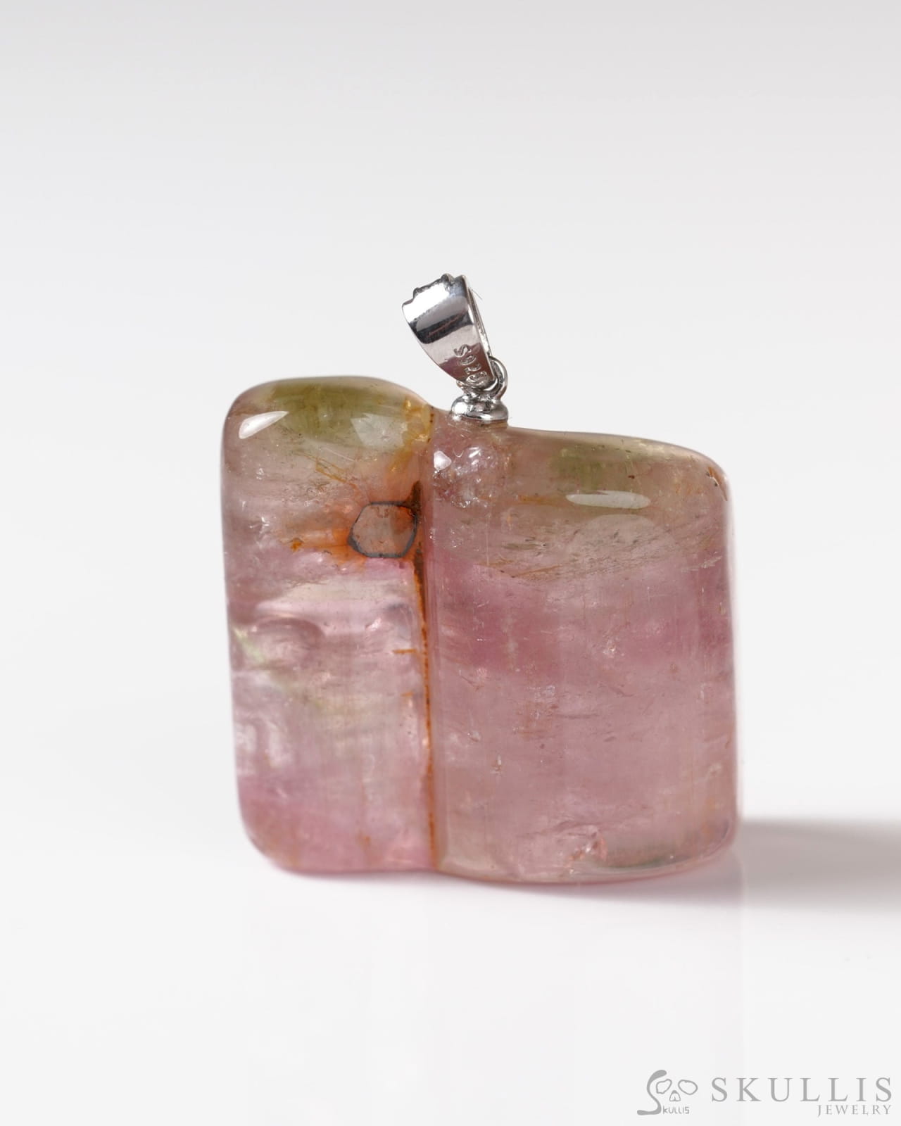 Skullis Signature Tourmaline Gem Skull Pendant or Necklace Hand Carved Sterling Silver 925 Chain for Women & Men