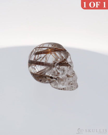 Gem Skull Of Rutilated Quartz Rock Crystal Carved Realistic Tiny Gemstone