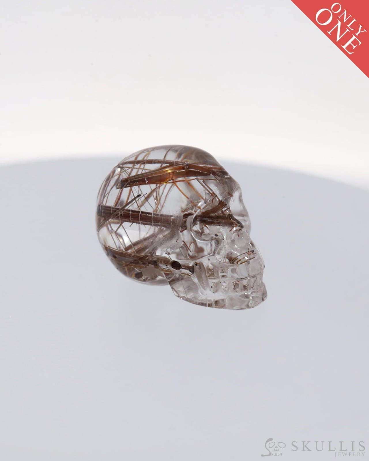 Gem Skull Of Rutilated Quartz Rock Crystal Carved Realistic Tiny Gemstone