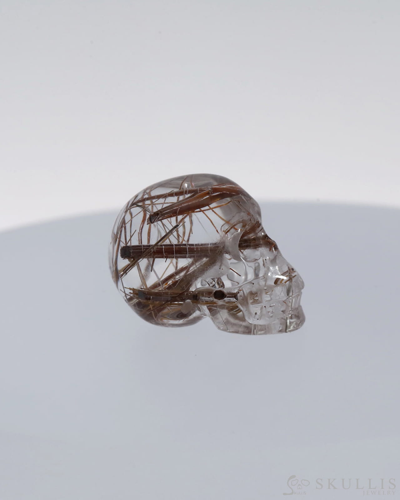 Rare 0.5’’ Rutilated Quartz Rock Carved Gem Skull Skullis Realistic - 9800059 Tiny Gemstone