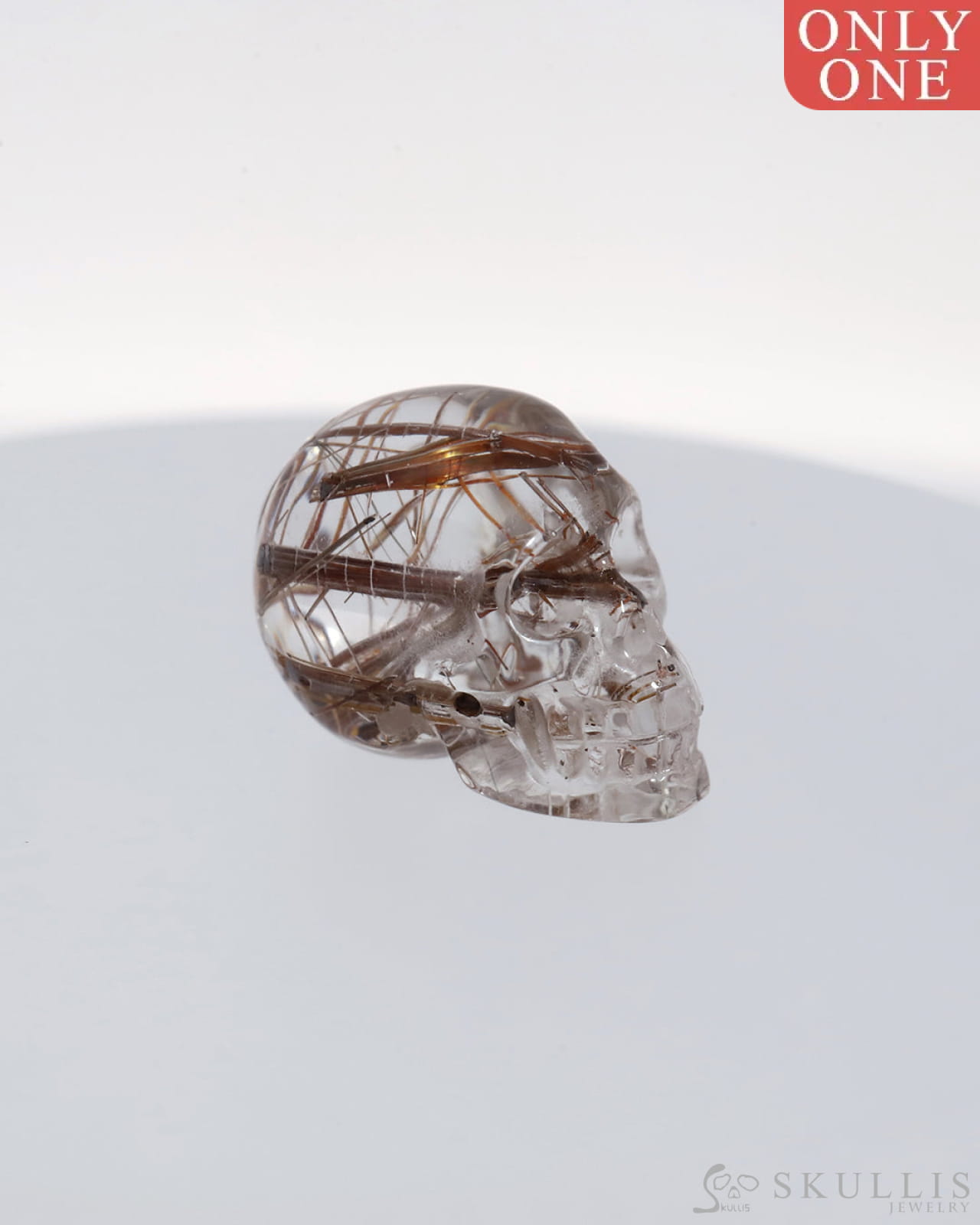 Gem Skull Of Rutilated Quartz Rock Crystal Carved Realistic Tiny Gemstone